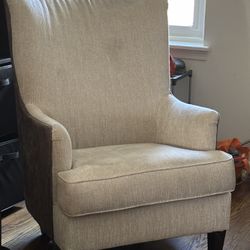 High Back Accent Chair – Neutral Beige Fabric