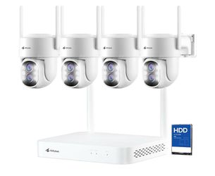 Kittyhok Wireless Security Camera System, 2K PTZ Dual Lens Outdoor Cameras 4-Cam Kit, Security Camera with 10X Zoom, WiFi6 2.4G/5G, Auto Tracking, Hum