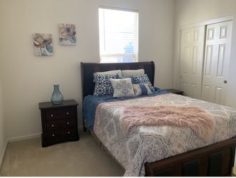 Full Bed Set With Two Side Table And A Dresser With Mirror. No Mattress.
