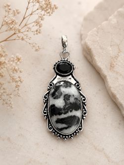 Black Onyx & White Buffalo Silver 2.3” Pendant