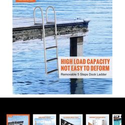 Dock Ladder, Removable 5 Steps, 500 lbs Load Capacity, Aluminum Alloy Pontoon Boat Ladder with 3.1" Wide Step & Nonslip Rubber Mat, Easy to Install fo
