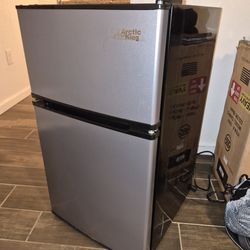 Arctic King 3.2 Cu ft Two Door Mini Fridge with Freezer, Stainless Steel