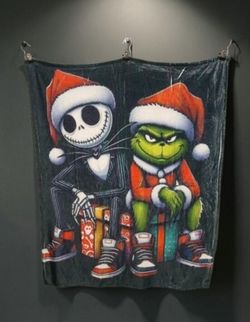 Jack Skeleton And Grinch 50x60 Throw Blanket