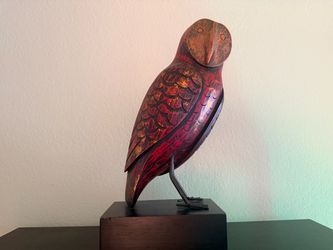 Hand-Carved Wooden Owl Sculpture
