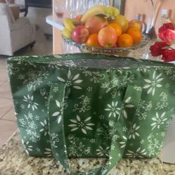 2 Beautiful Green Flaked Print Insulated Tote Bags 25$ Each