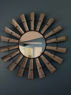 Sunburst Wall Mirror Galvanized Metal Frame