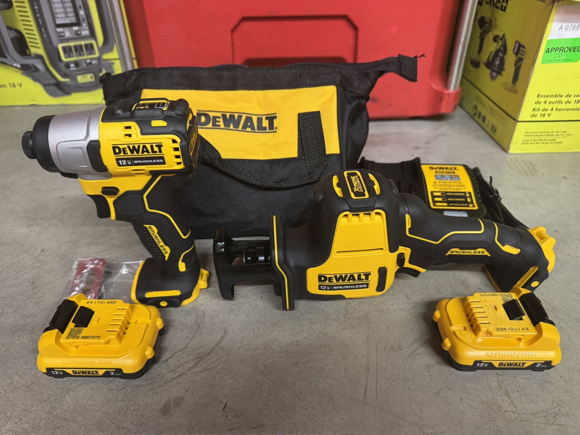 DEWALT XTREME 12V Brushless Cordless Reciprocating Saw and 1/4-in Variable Speed Impact Driver Kit
