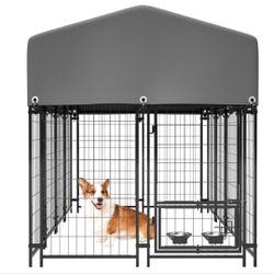 Brand new 2 in 1 covered dog kennel & pet playpen! 4.23'x3.83'x4.83' dog cage with water proof tarp or 8ft long dog fence heavy duty welded dog run wi