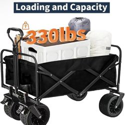 Heavy Duty Utility Collapsible Wagon with All-Terrain 4in×7in Wheels,Load 330 Lbs,Portable 150 liter large capacity beach wagon,for Garden Outdoor Cam