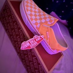 Orange Chkrbrd Vans 