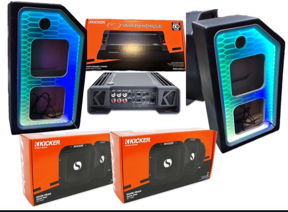 NEW CUSTOM SPEAKER BOXES RGB LIGHTS 4 Kicker St 7”;midrange Speakers Tweeters Kicker Amp