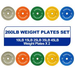 Balancefrom Olympic Weight Plate Set, Color Coded, 260 Lbs Set