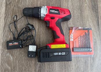 Hyper Tough 18V Ni-Cd Cordless Drill with Charger and Black + Decker Drill Bits