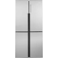 Stainless steel Fingerprint Resistant Haier Quad Door Refrigerator 16.4-cu.ft Counter Depth 33-inch wide Bottom-Freezer Energy Star Model # qhe16hypfs