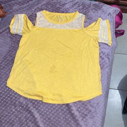 yellow off shoulder shirt 