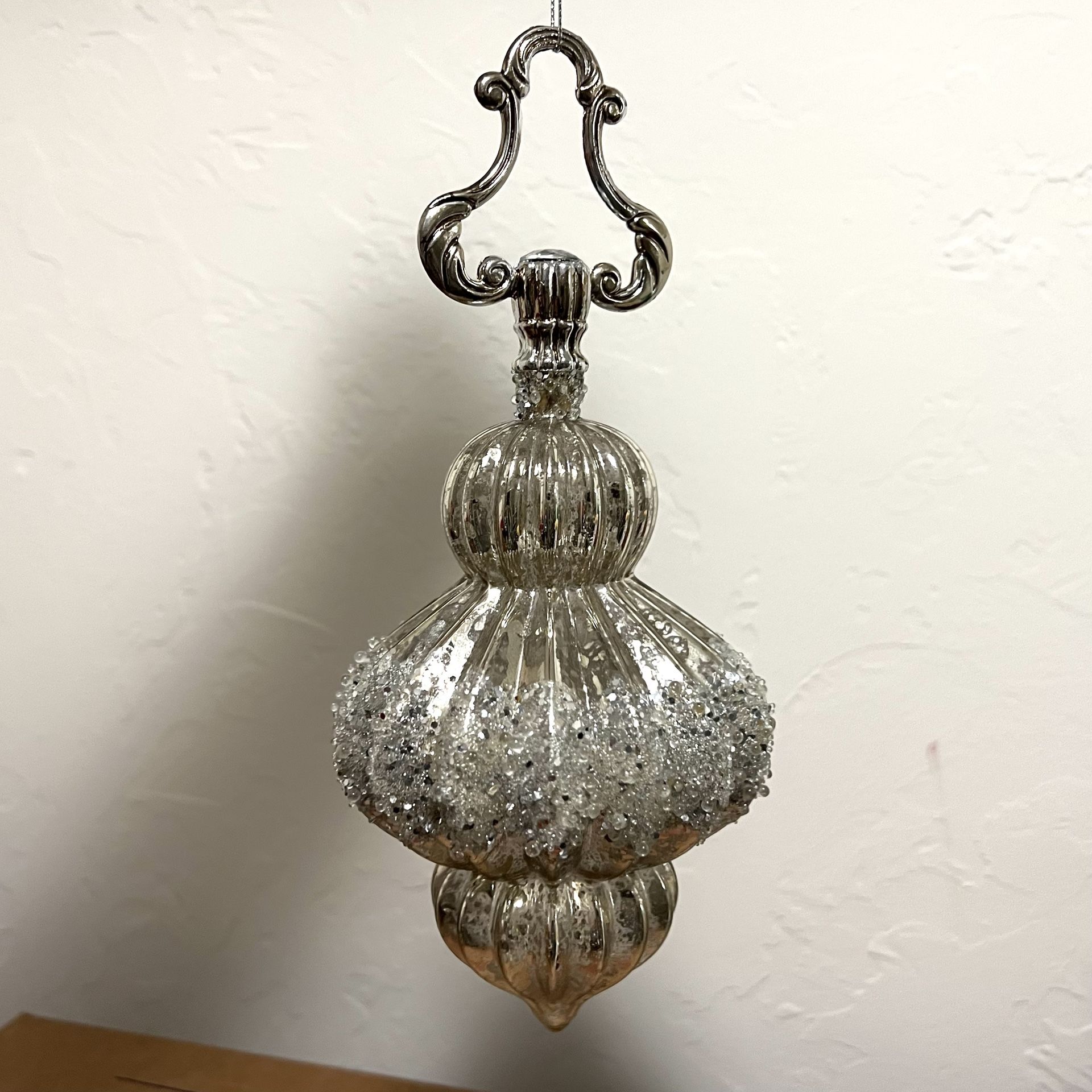 Large 6” Silver Finial Boutique Christmas Holiday Ornament Excellent Condition