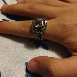 Almond Amber Sterling Silver 14 Carrot Gold Trim Ring  