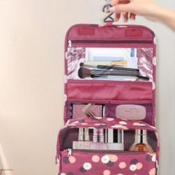 1pc Red Travel Toiletry Bag With Hook, Portable Cosmetic Pouch For Men And Women