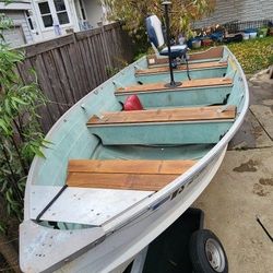 14ft Aluminum Fishing Boat, Trolling Motor And Trailer