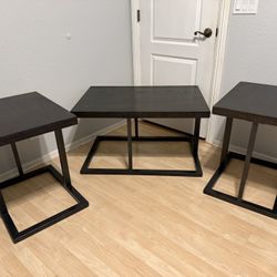 3 Piece Set - Wood Coffee With 2 Matching Side End Tables 