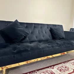 Black velvet Sofa With Gold Legs 