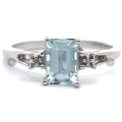 Aquamarine & Diamond Ring | 14K White Gold | Vintage Style | Size 7 (can be resized)