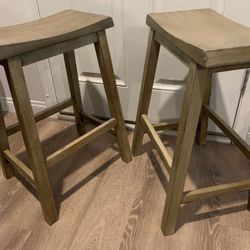 (2) Olive green wooden stools $40