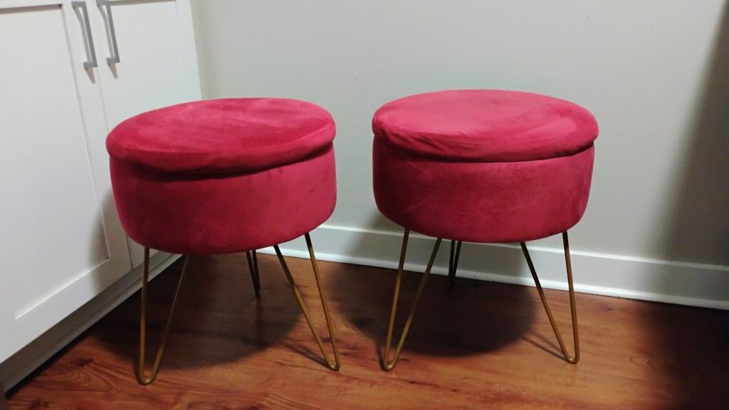 A Pair Of Small Ottoman Stools With Storage