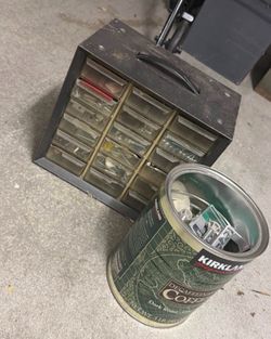 Vintage Metal Small Parts Organizer and Coffee Tin