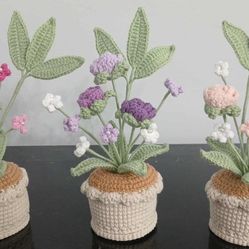 Handmade Crochet Flowers In Pot