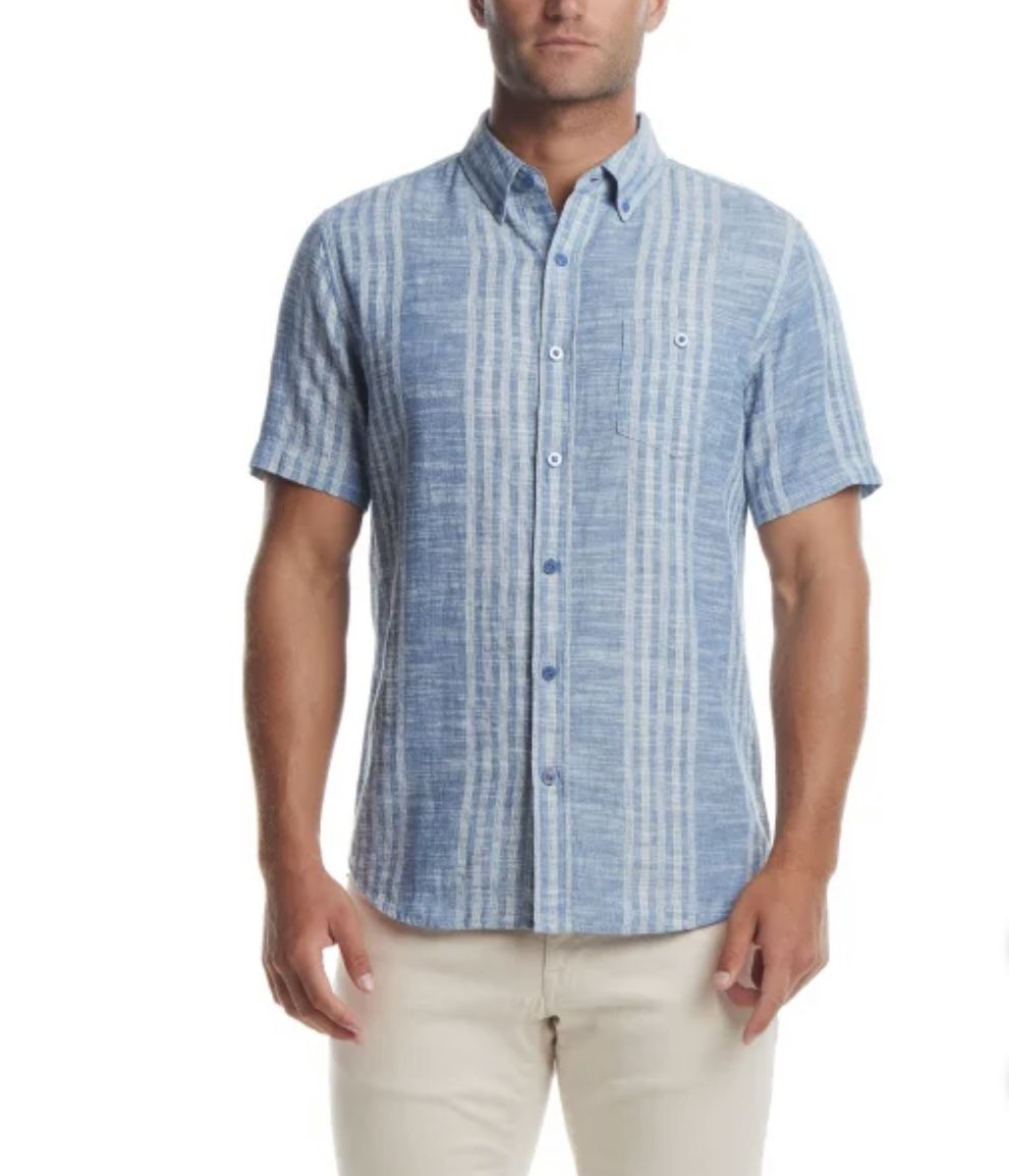 NWT Weatherproof Vintage Men's cotton & linen striped woven casual shirt Size L