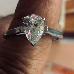 Pear Cut Solitaire Ring Silver Tone Siz 8
