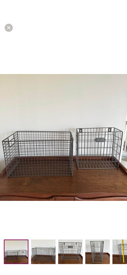 Set of 2 Metal Wire Storage Baskets Industrial Farmhouse Wall Mount