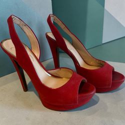 6 1/2 Jessica Simpson Red Suede Platform Heels