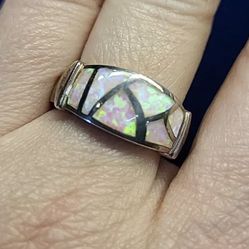 Vintage Sterling Silver Fire Opal Inlay Ring Band Size 8