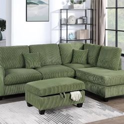 3pcs Sectional Sofa w/storage ottoman & Usb connection 
