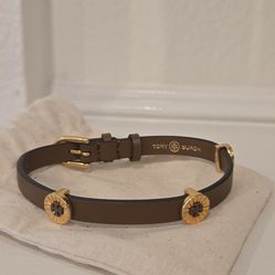 Brand New Tory Burch Britten Brown Enamel Single Wrap Leather Bracelet
