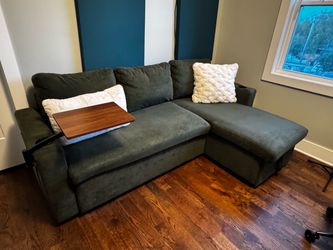 Dark Green pull-out sleep sectional Couch