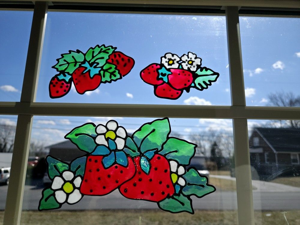 Sun-Kissed Strawberry Window Clings – Handmade Set of 3