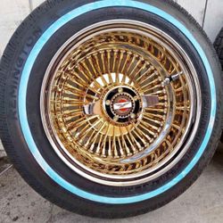 13x7 All Gold 72 Spoke Wire Wheels 155-80-13 White Wall Tires