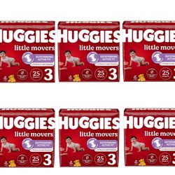 Huggies Little Movers Size 3 – 6 Packs (150 Total Diapers!) – Brand New 