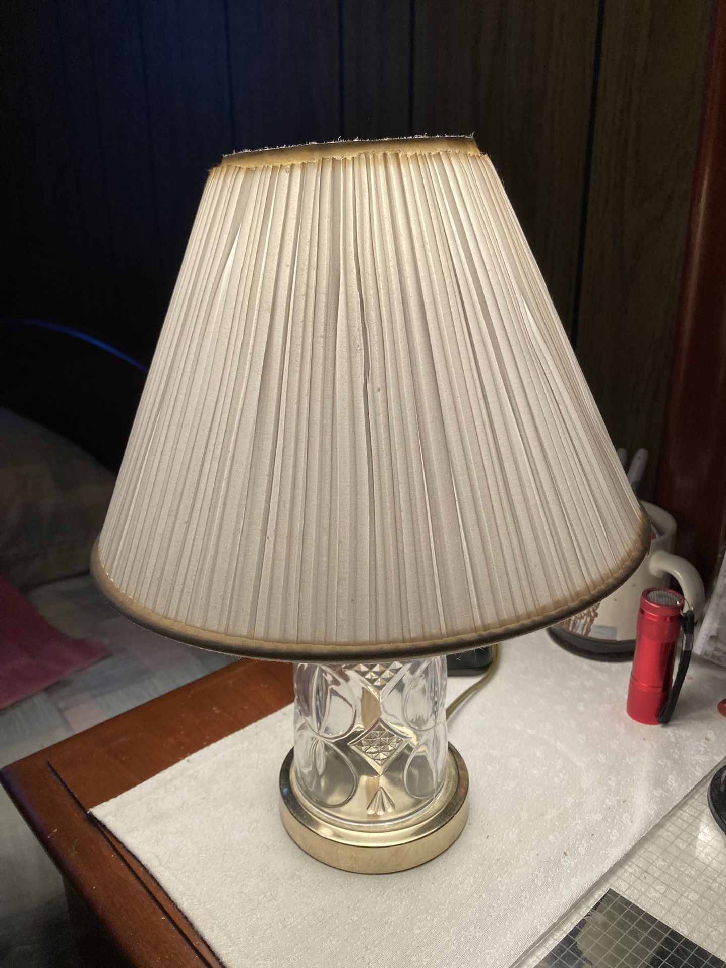 Crystal Lamp: 14” High, Crystal And Brass, New