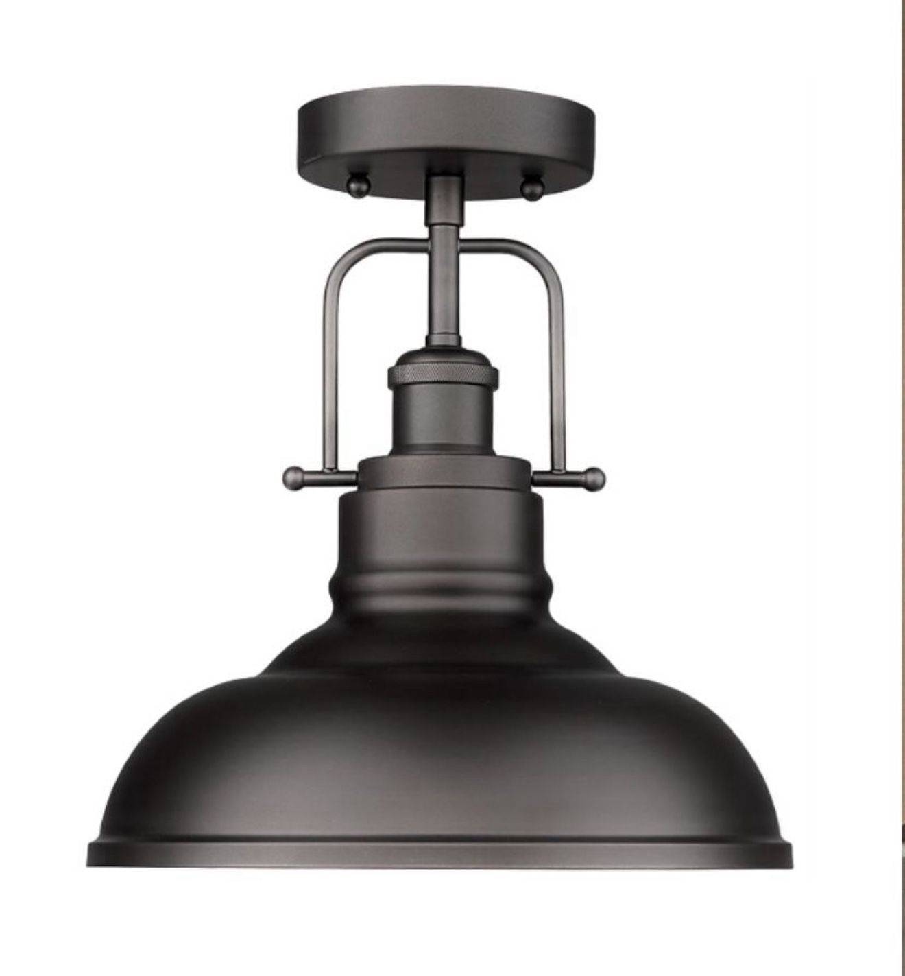 Black Farmhouse Semi Flush Mount Light Fixture, 11 Inch Industrial Ceiling Light 
