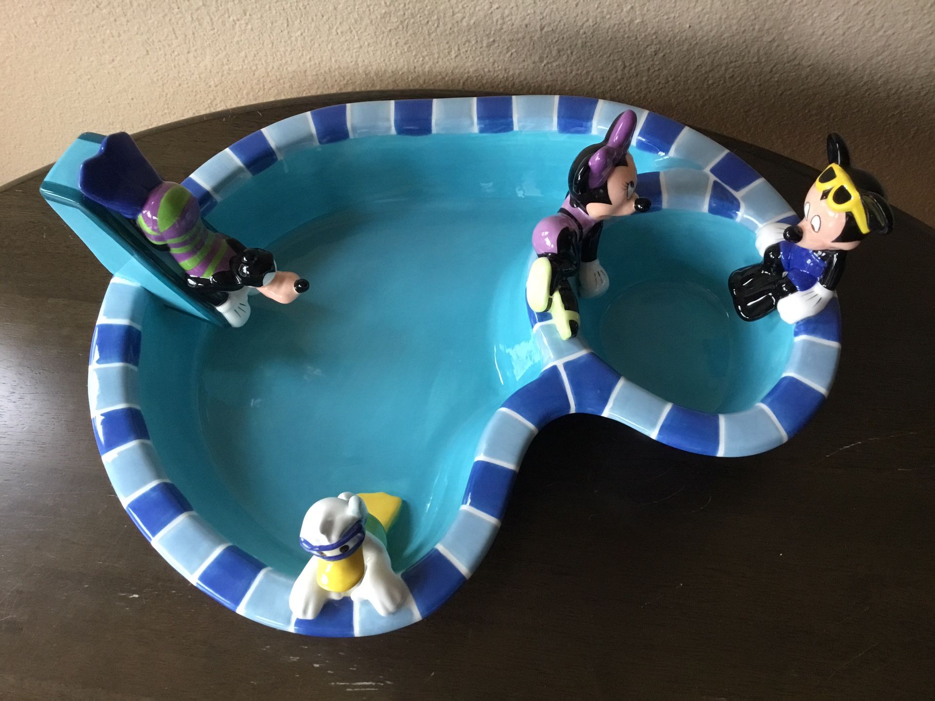  Vintage Ceramic Disney Mickey Mouse Pool Party Chip And Dip Bowl