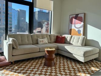 Joneses LA Sectional Sofa – Light Sand Textured Upholstery