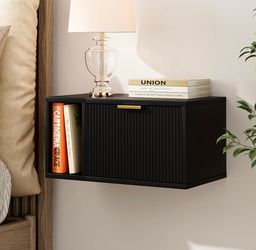 Floating Nightstand, Wall Mounted Floating Bedside Table with Storage Drawer and Open Shelf, Modern Bedroom Nightstand, 19.3" x 11.4" x 10", Black