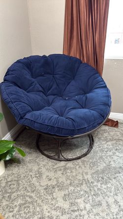 Papasan Chair with Navy Blue Cushion