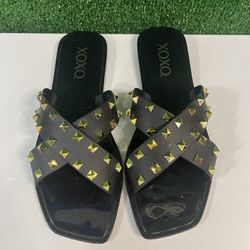 XOXO black Sandals With Gold Studs Size 8 NEW