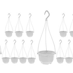 16pcs Hanging Flower Pots Plastic Plant Holders Pots Wall Planter for Outdoor Indoor Plants (White)