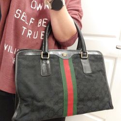 Authentic Vintage Gucci GG Monogram Supreme Sherry Web Ophidia Tote Bag